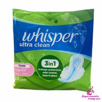 Băng vệ sinh Whisper thin regular 3in1 siêu mỏng có cánh 24cm 10 miếng