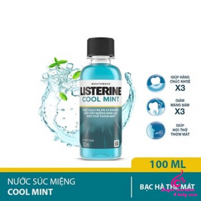 Nước Súc Miệng Listerine Cool Mint Mouthwash Hơi Thở Thơm Mát 100ml 