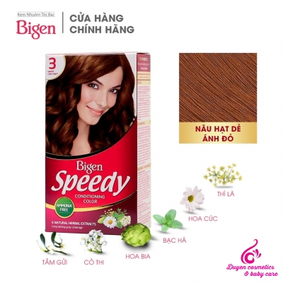 Thuốc nhuộm tóc phủ bạc dạng kem Bigen Speedy Conditioning Color số 3 màu nâu hạt dẻ ánh đỏ